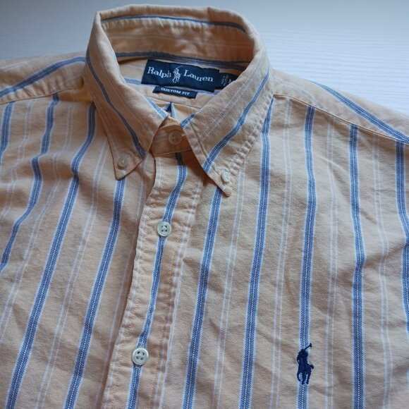 Polo Ralph Lauren yellow and blue stripe men's button down dress shirt Medium - Picture 1 of 5
